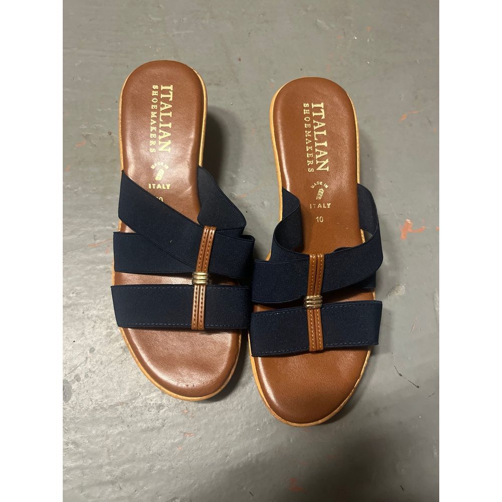 Navy And Brown Italian Shoemakers Women's Slide Sandals